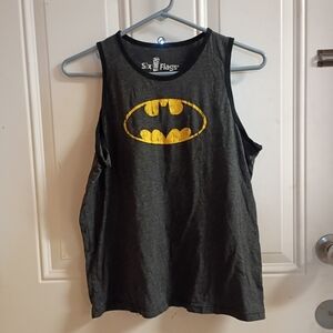 2/$10 Six Flags Vintage Batman Logo Tank Top - Charcoal with Yellow Logo XL